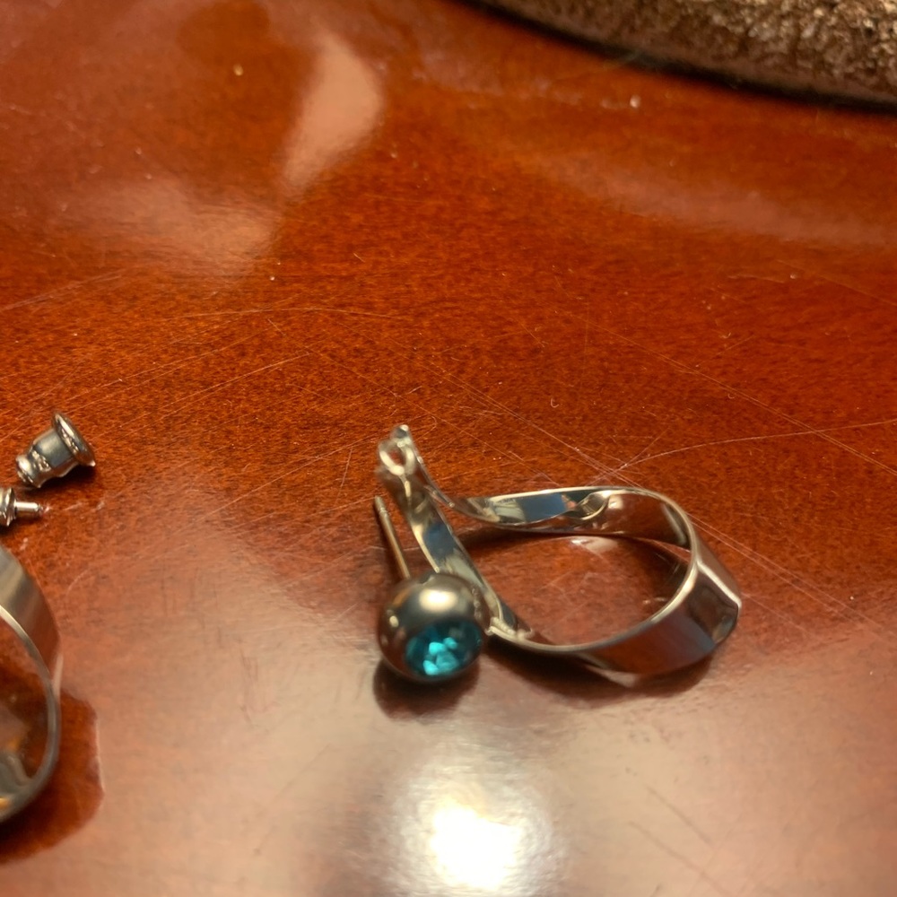 Sterling Silver Earring Jackets and costume blue stud earrings. - Picture 3 of 7